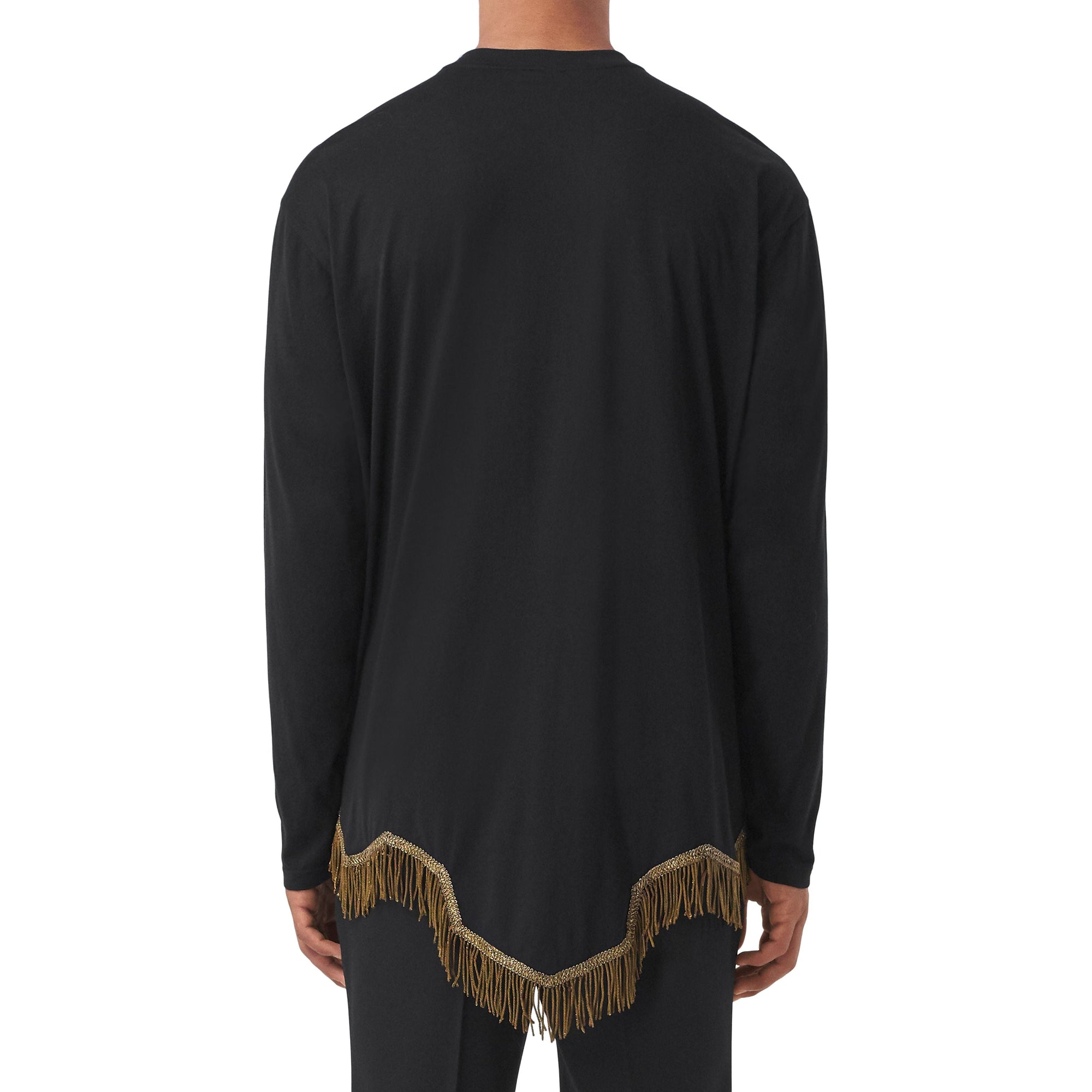 Haut à manches longues en coton avec franges en fil d'or - Black