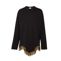Haut à manches longues en coton avec franges en fil d'or - Black
