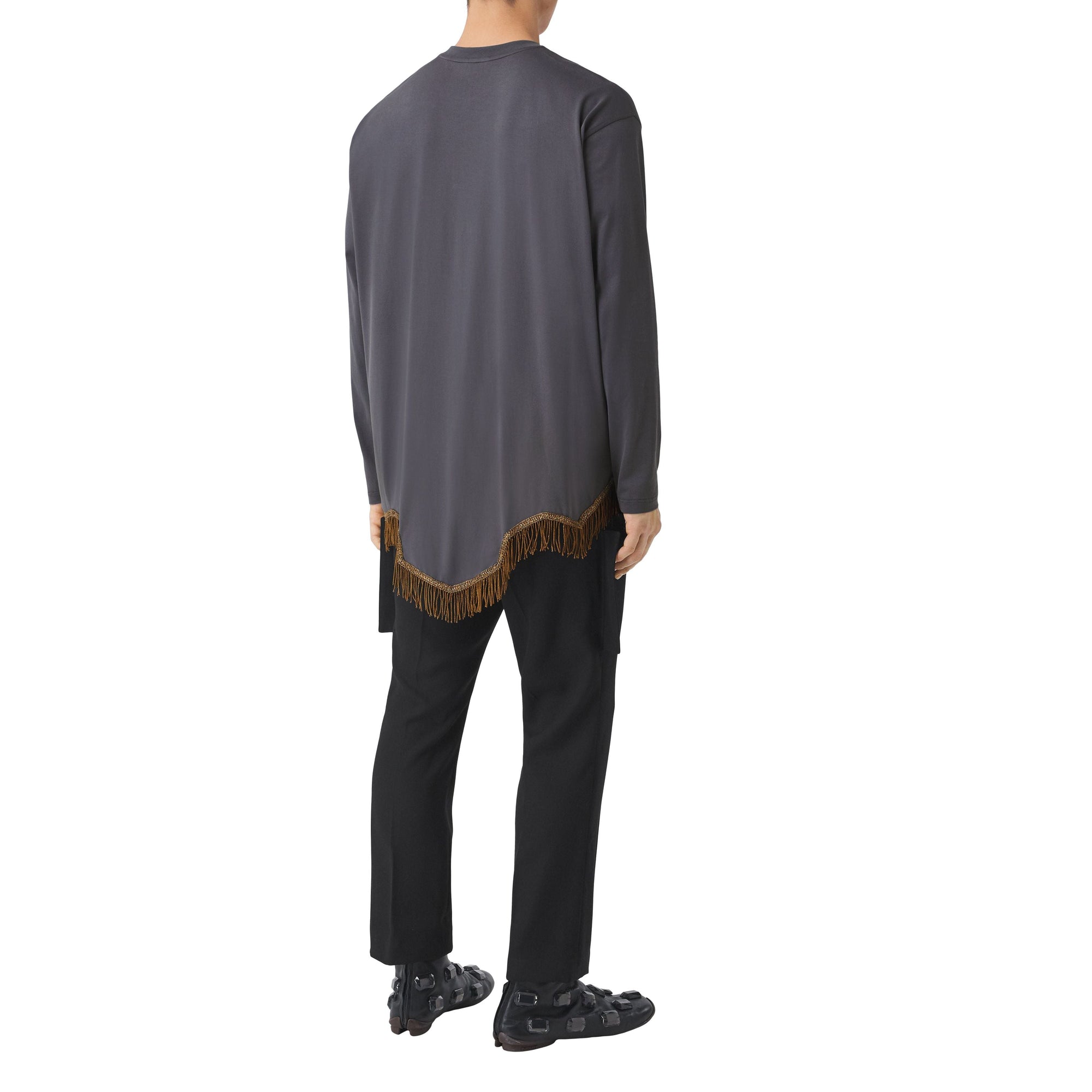 Haut à manches longues en coton avec franges en fil d'or - Tempest Grey