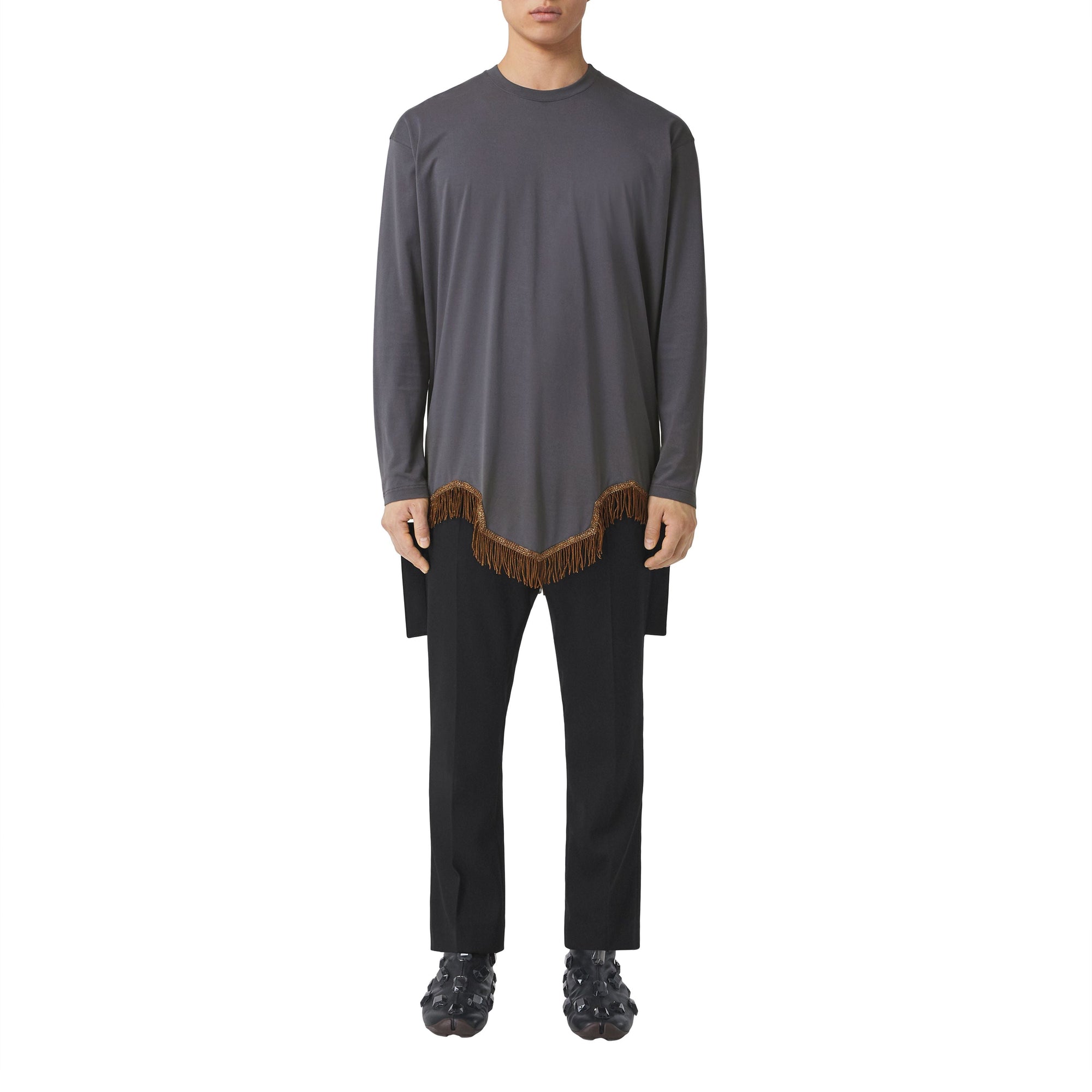 Haut à manches longues en coton avec franges en fil d'or - Tempest Grey