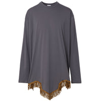 Haut à manches longues en coton avec franges en fil d'or - Tempest Grey