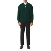 Pull en V en laine avec lettre - Alpine Green