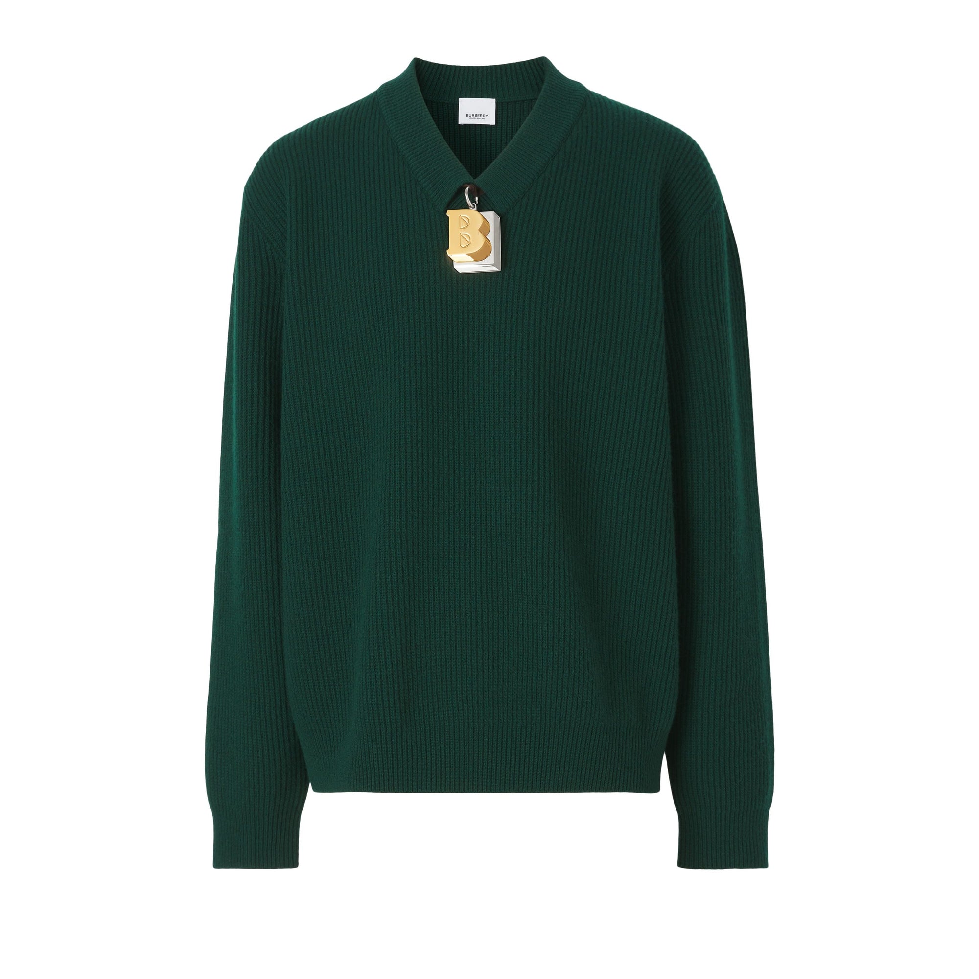Pull en V en laine avec lettre - Alpine Green