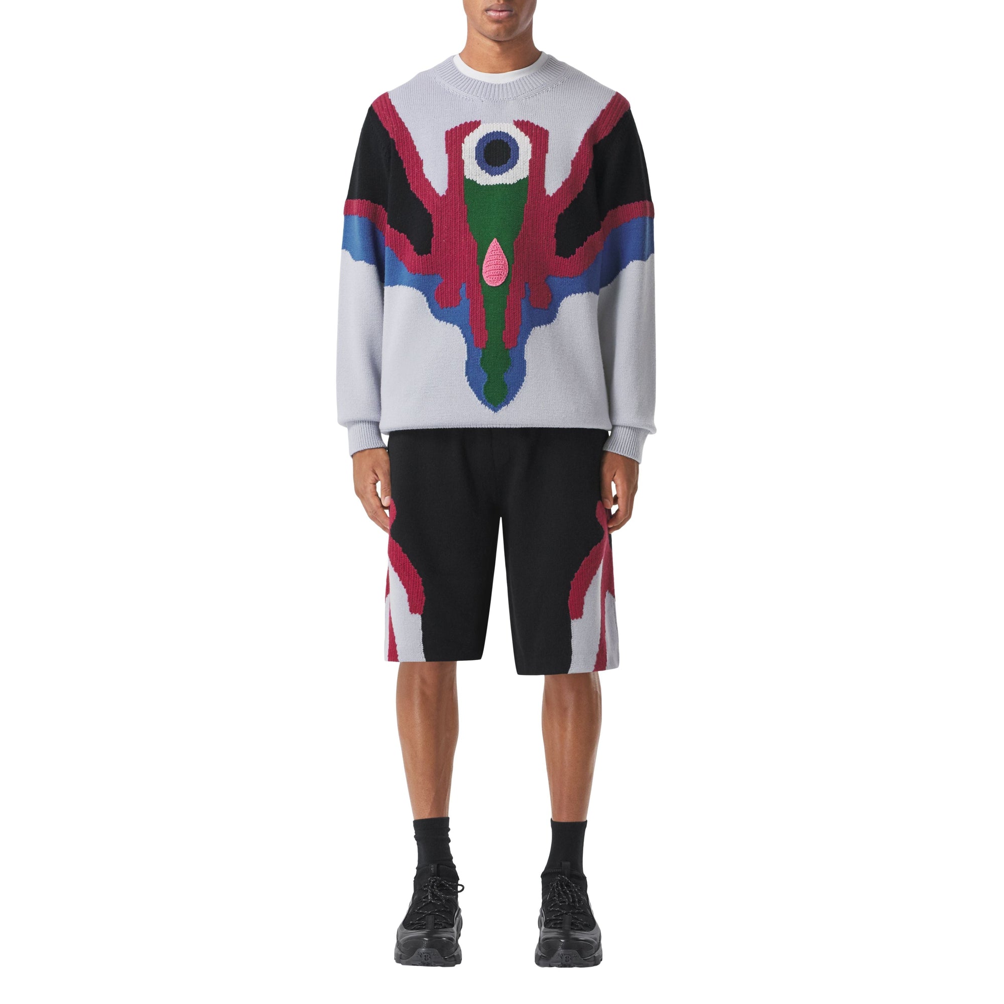 Short en laine à motif géométrique en intarsia - Black