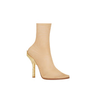 Bottines chaussettes en tulle à talon à paillettes - Beige & Gold