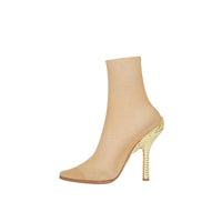 Bottines chaussettes en tulle à talon à paillettes - Beige & Gold