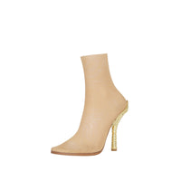 Bottines chaussettes en tulle à talon à paillettes - Beige & Gold