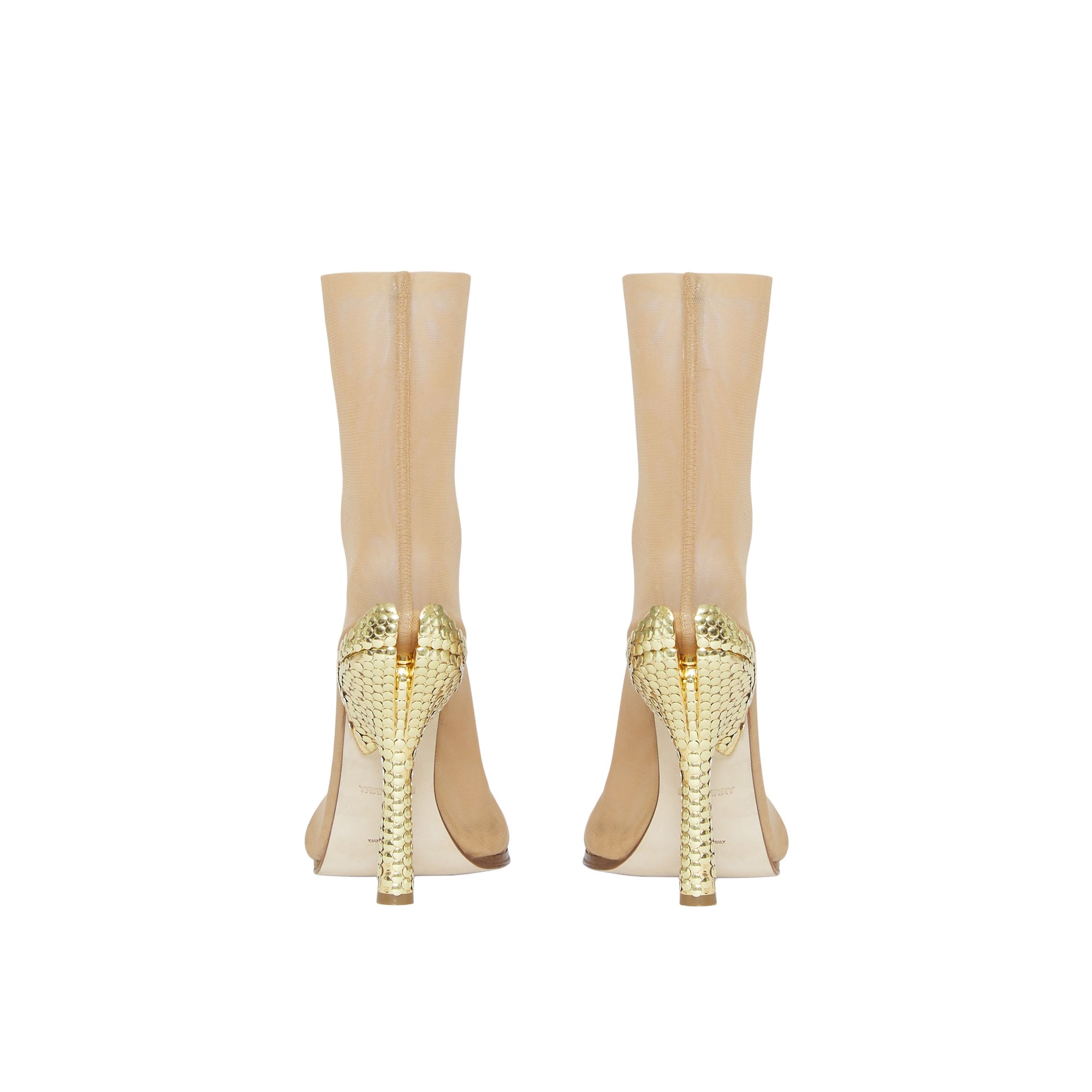 Bottines chaussettes en tulle à talon à paillettes - Beige & Gold