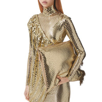 Sac Flag en soie à paillettes avec franges en fil d'or - Cool Beige