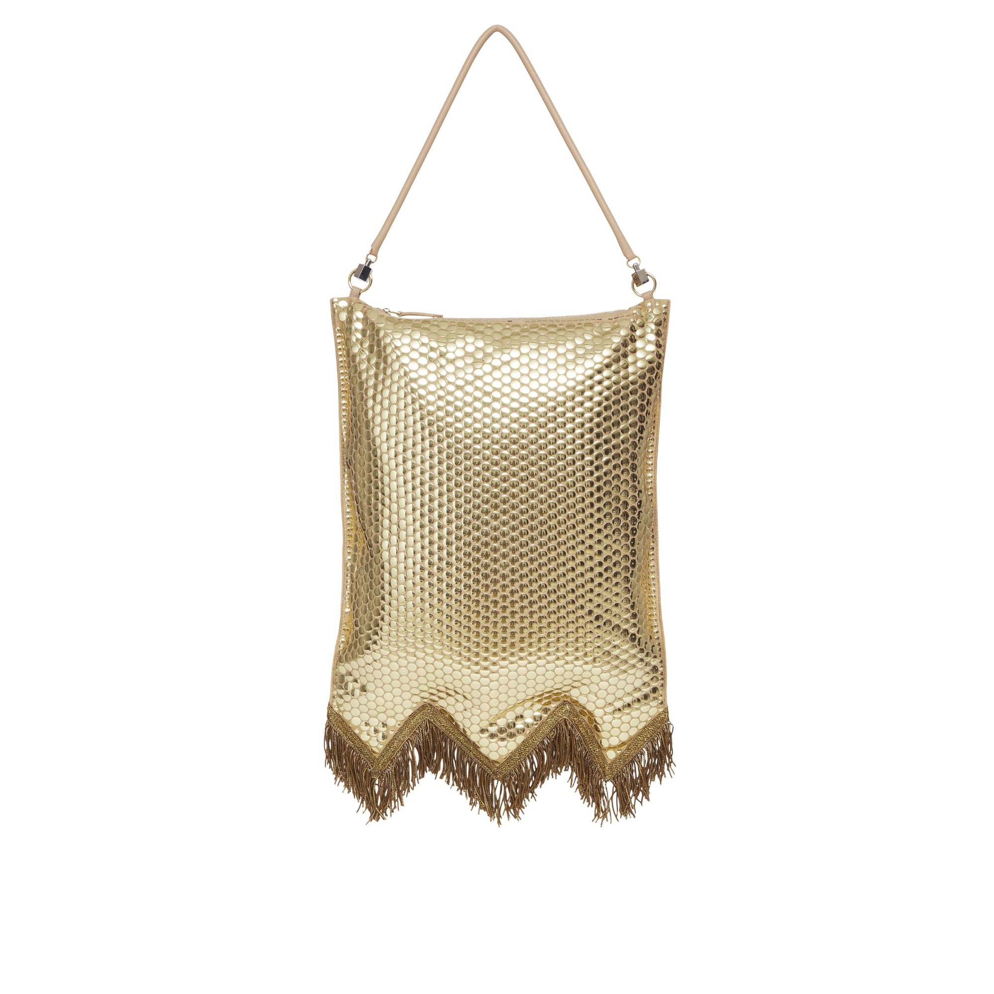 Sac Flag en soie à paillettes avec franges en fil d'or - Cool Beige