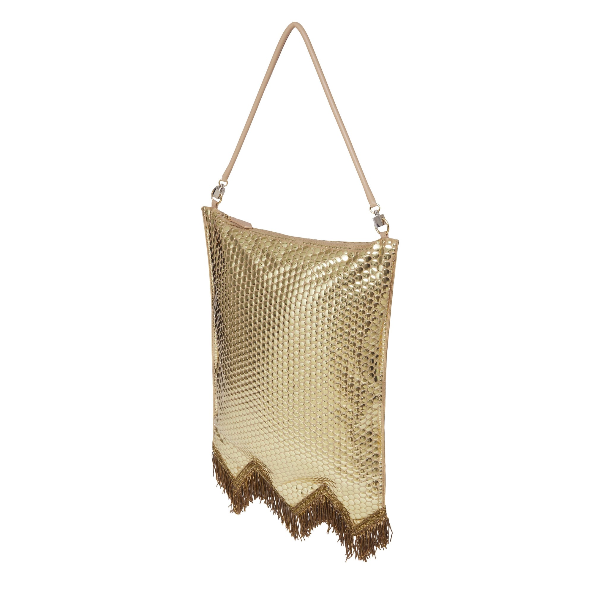 Sac Flag en soie à paillettes avec franges en fil d'or - Cool Beige