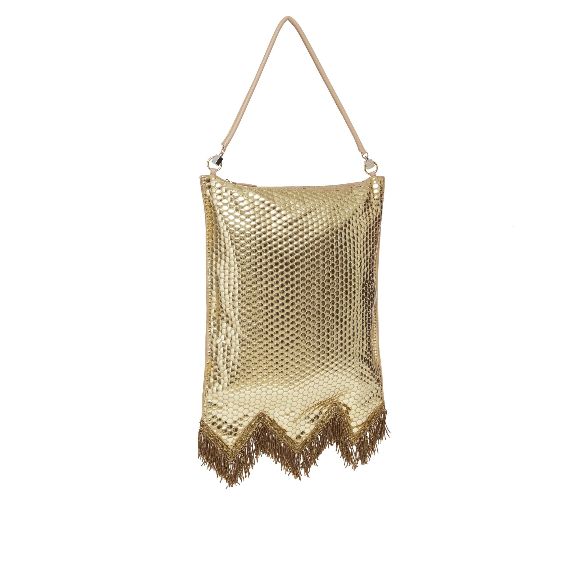 Sac Flag en soie à paillettes avec franges en fil d'or - Cool Beige
