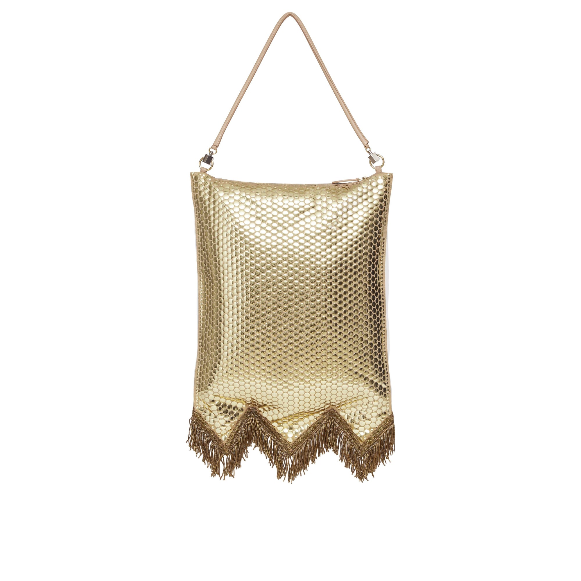 Sac Flag en soie à paillettes avec franges en fil d'or - Cool Beige