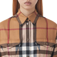 Robe chemise ceinturée en laine check - Birch Brown