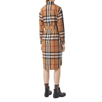 Robe chemise ceinturée en laine check - Birch Brown
