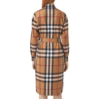 Robe chemise ceinturée en laine check - Birch Brown