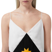 Robe combinaison en satin avec imprimé géométrique et panneaux - Black