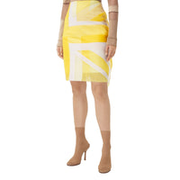 Jupe en tulle et soie avec drapeau en intarsia - Pale Tulip Yellow
