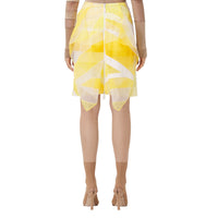 Jupe en tulle et soie avec drapeau en intarsia - Pale Tulip Yellow