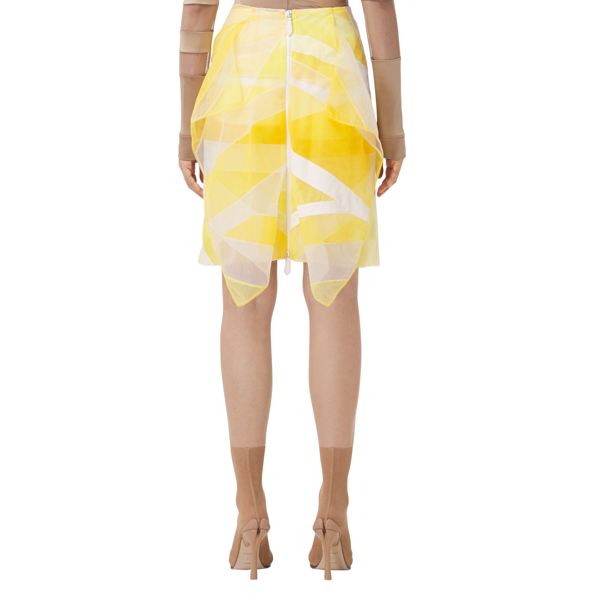 Jupe en tulle et soie avec drapeau en intarsia - Pale Tulip Yellow
