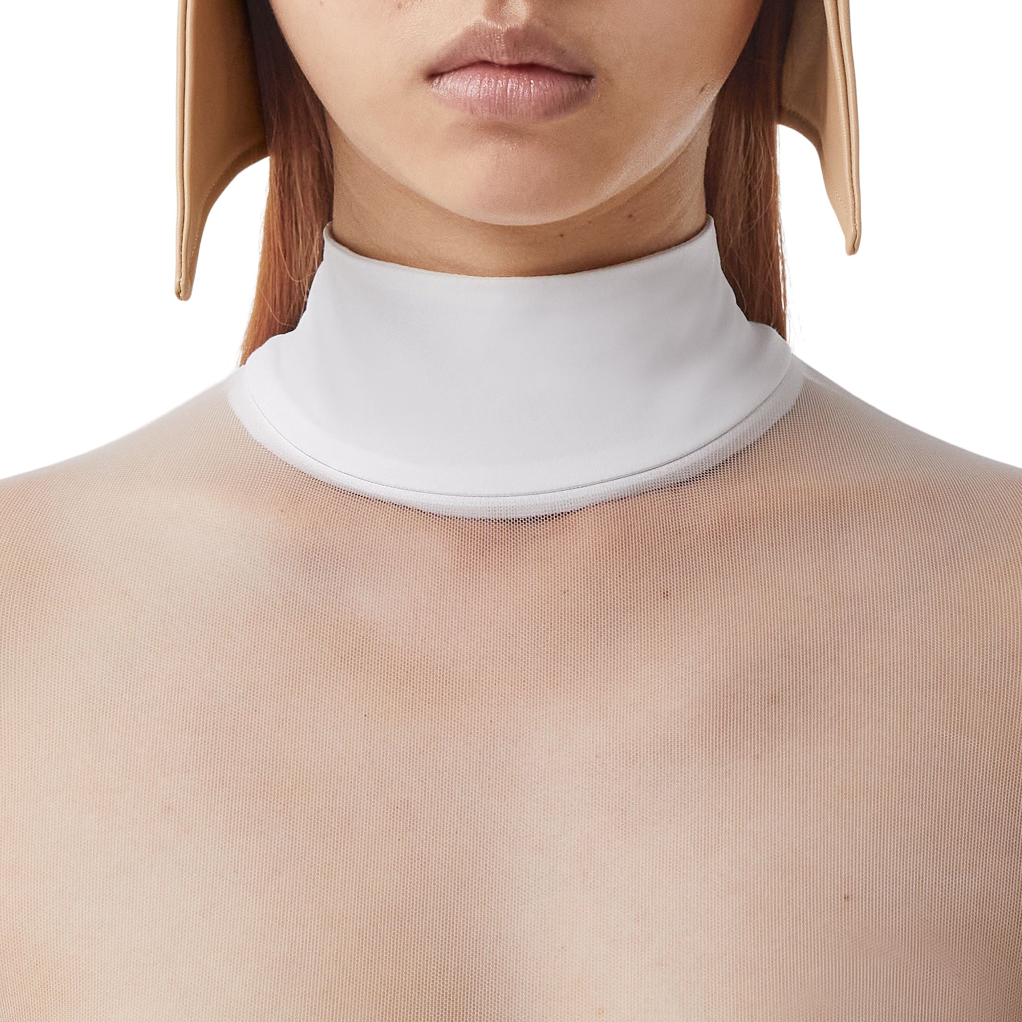 Body à col montant en tulle stretch - Optic White