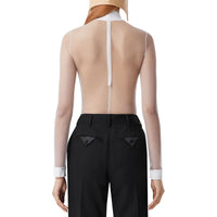 Body à col montant en tulle stretch - Optic White