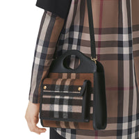Mini sac Pocket en cachemire check et cuir - Black