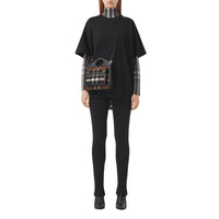 Mini sac Pocket en cachemire check et cuir - Black