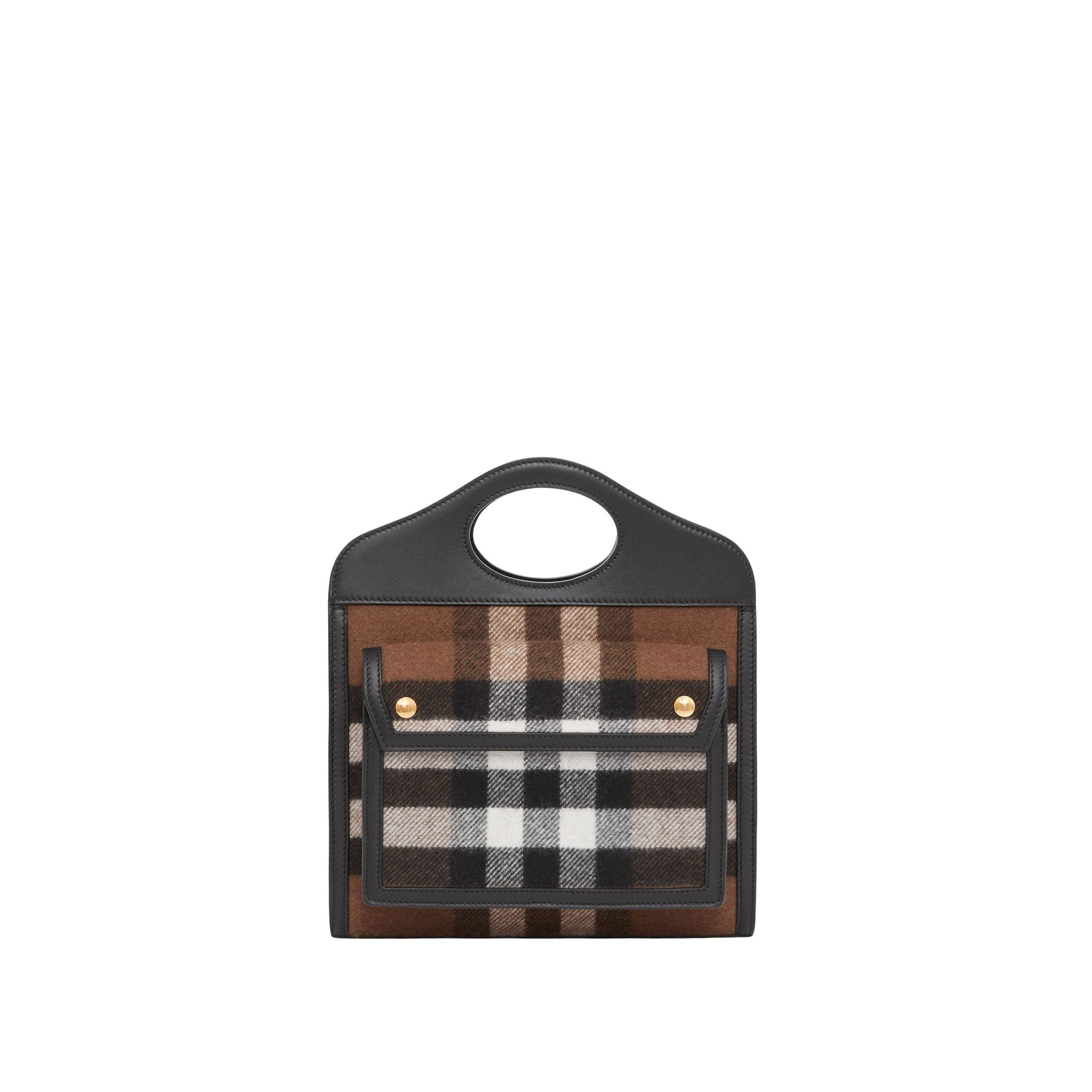 Mini sac Pocket en cachemire check et cuir - Black