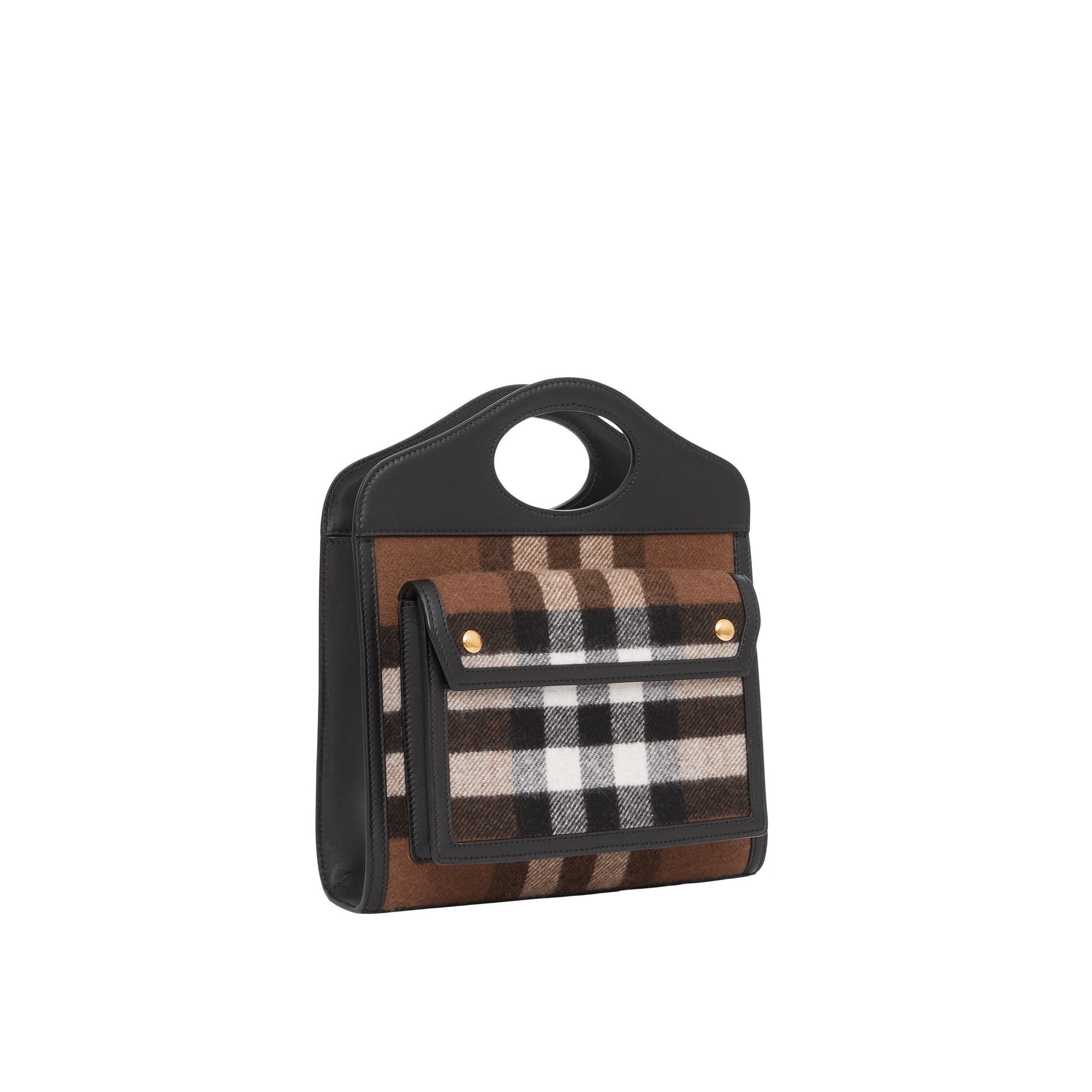 Mini sac Pocket en cachemire check et cuir - Black