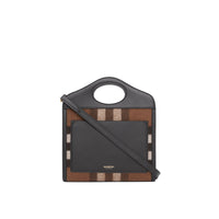 Mini sac Pocket en cachemire check et cuir - Black