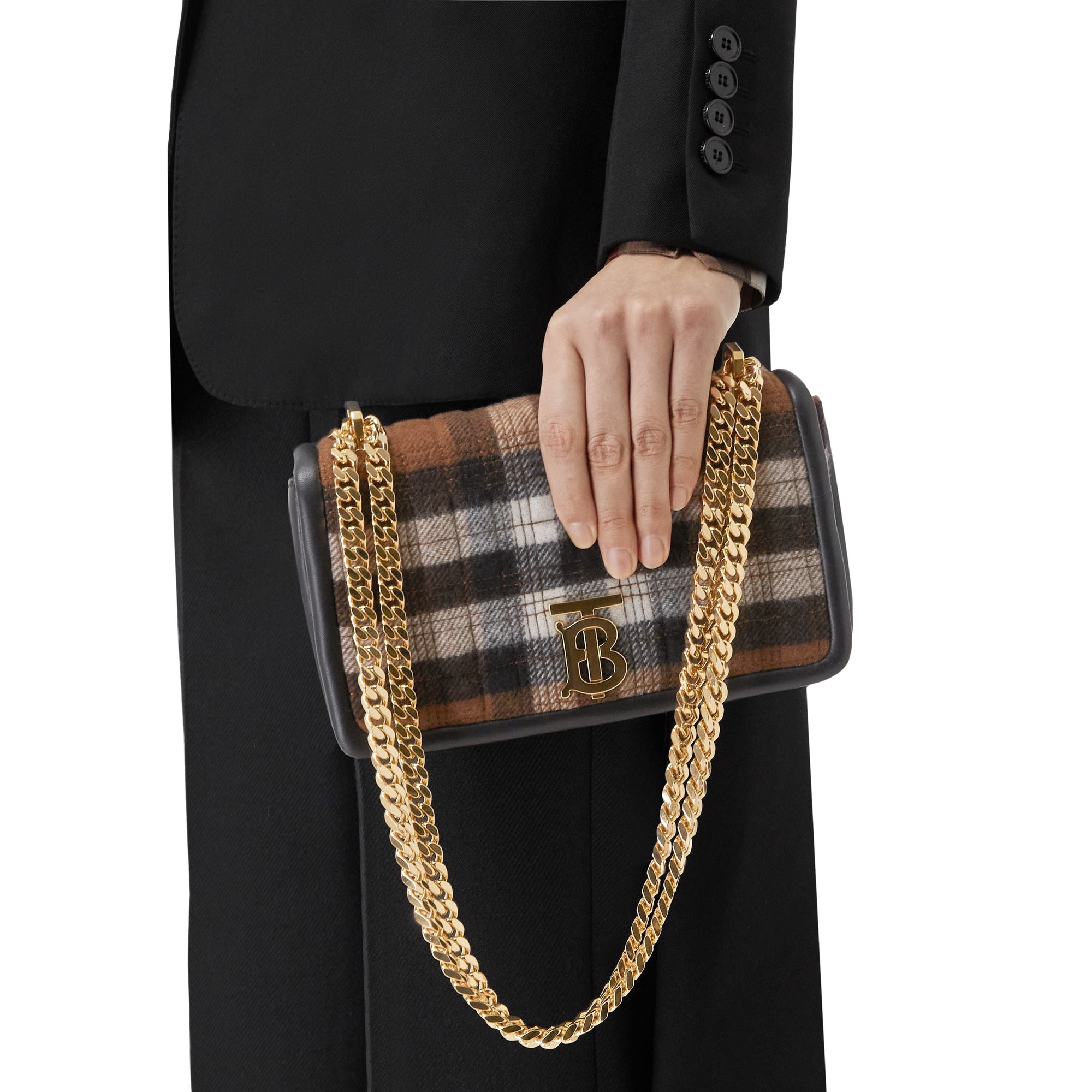 Petit sac Lola matelassé en cachemire check - Black