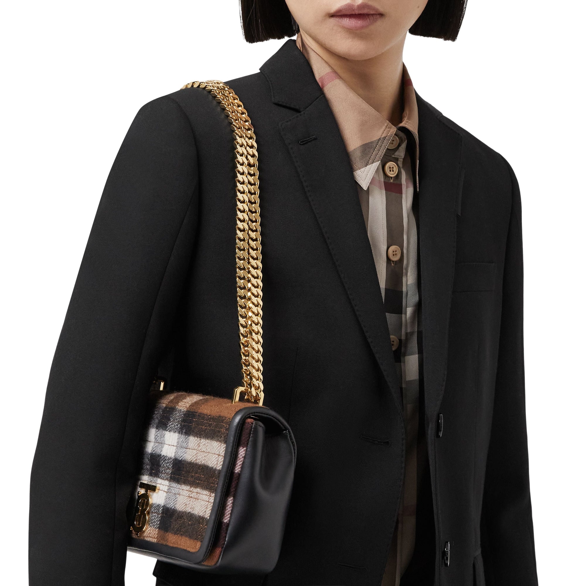 Petit sac Lola matelassé en cachemire check - Black