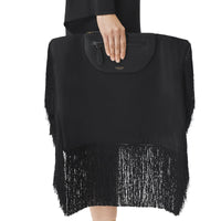 Pochette foulard Olympia en cuir avec franges - Black