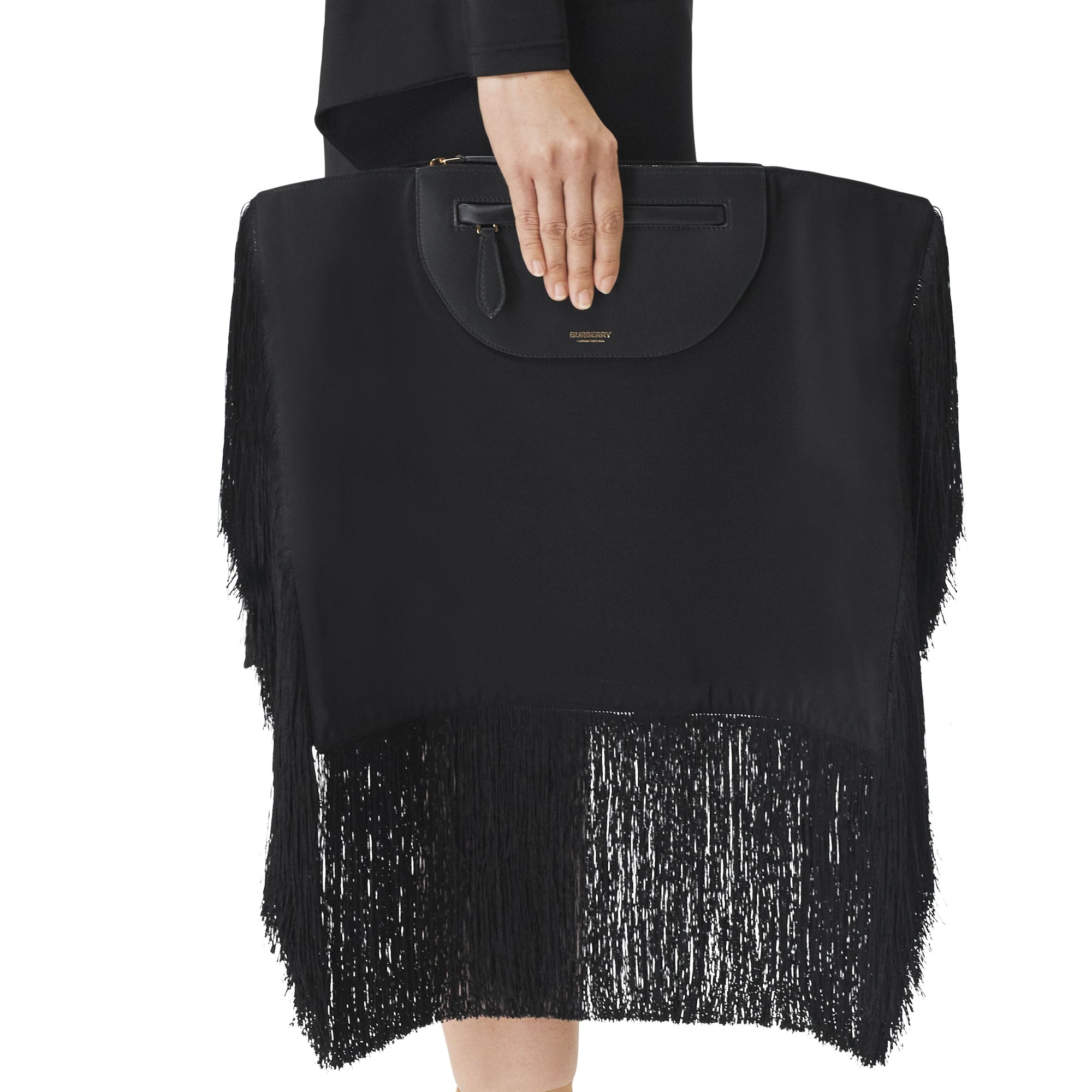 Pochette foulard Olympia en cuir avec franges - Black