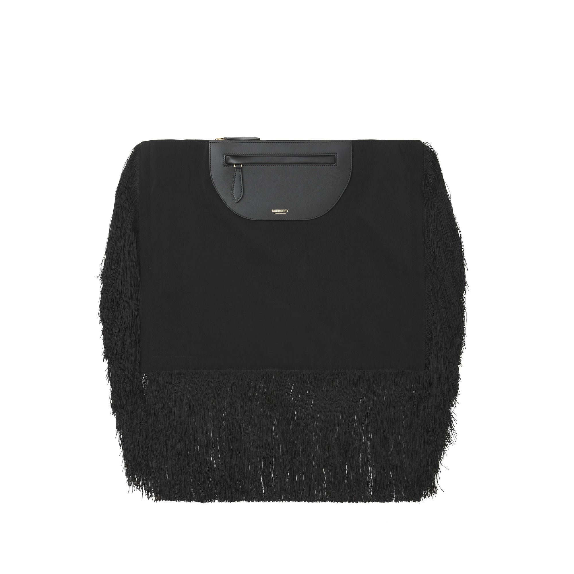 Pochette foulard Olympia en cuir avec franges - Black