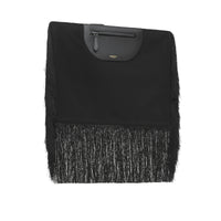 Pochette foulard Olympia en cuir avec franges - Black