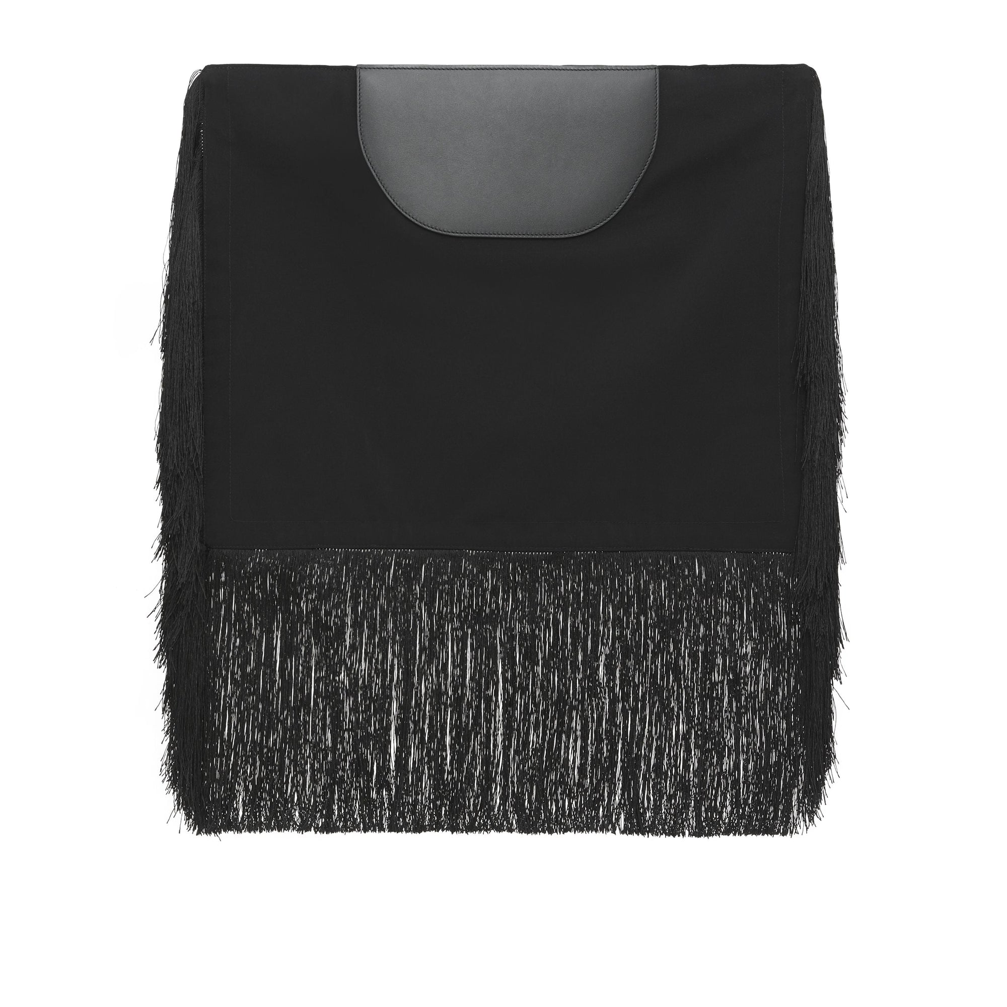 Pochette foulard Olympia en cuir avec franges - Black