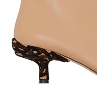 Bottines à talon kitten heel en cuir d'agneau avec Monogram - Beige