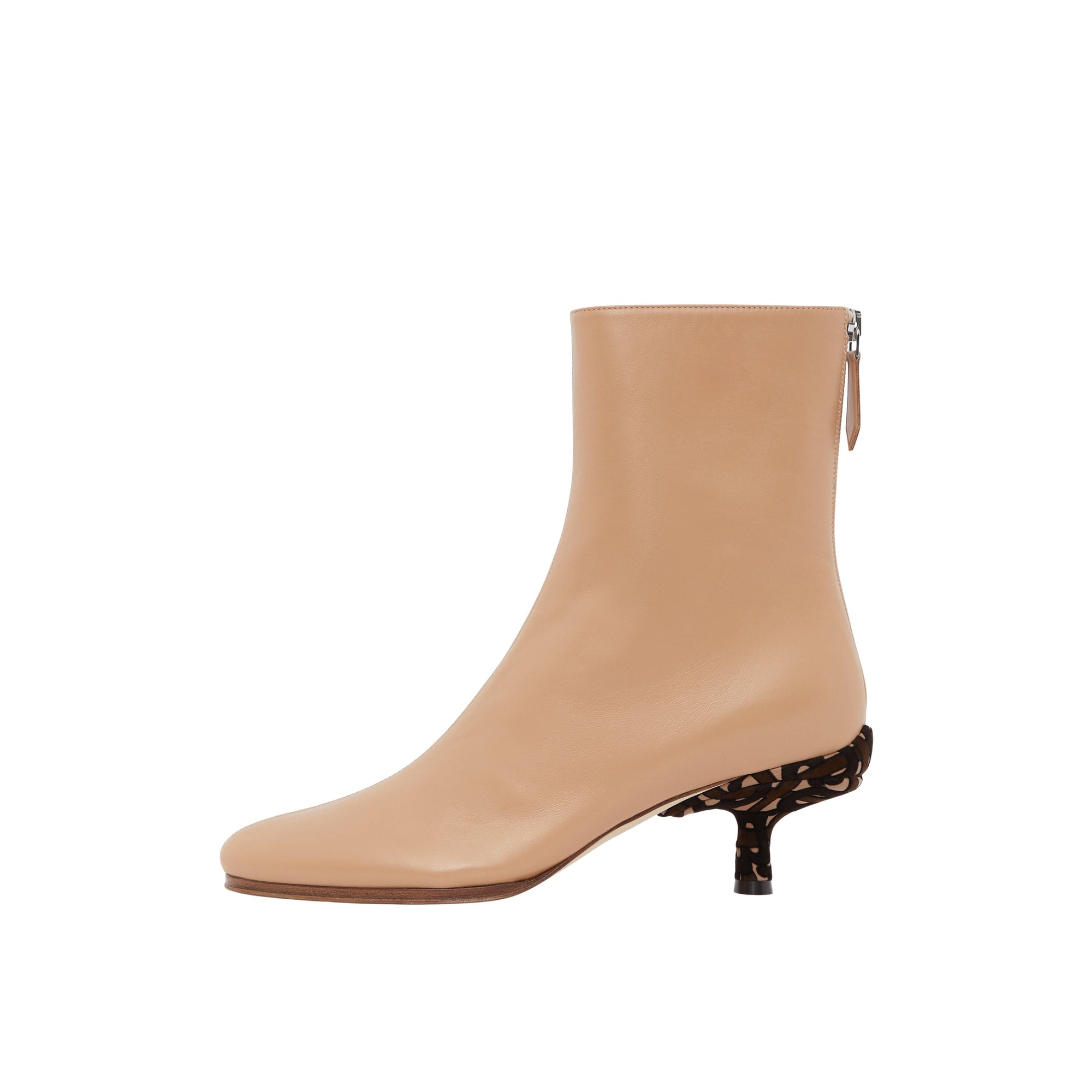 Bottines à talon kitten heel en cuir d'agneau avec Monogram - Beige
