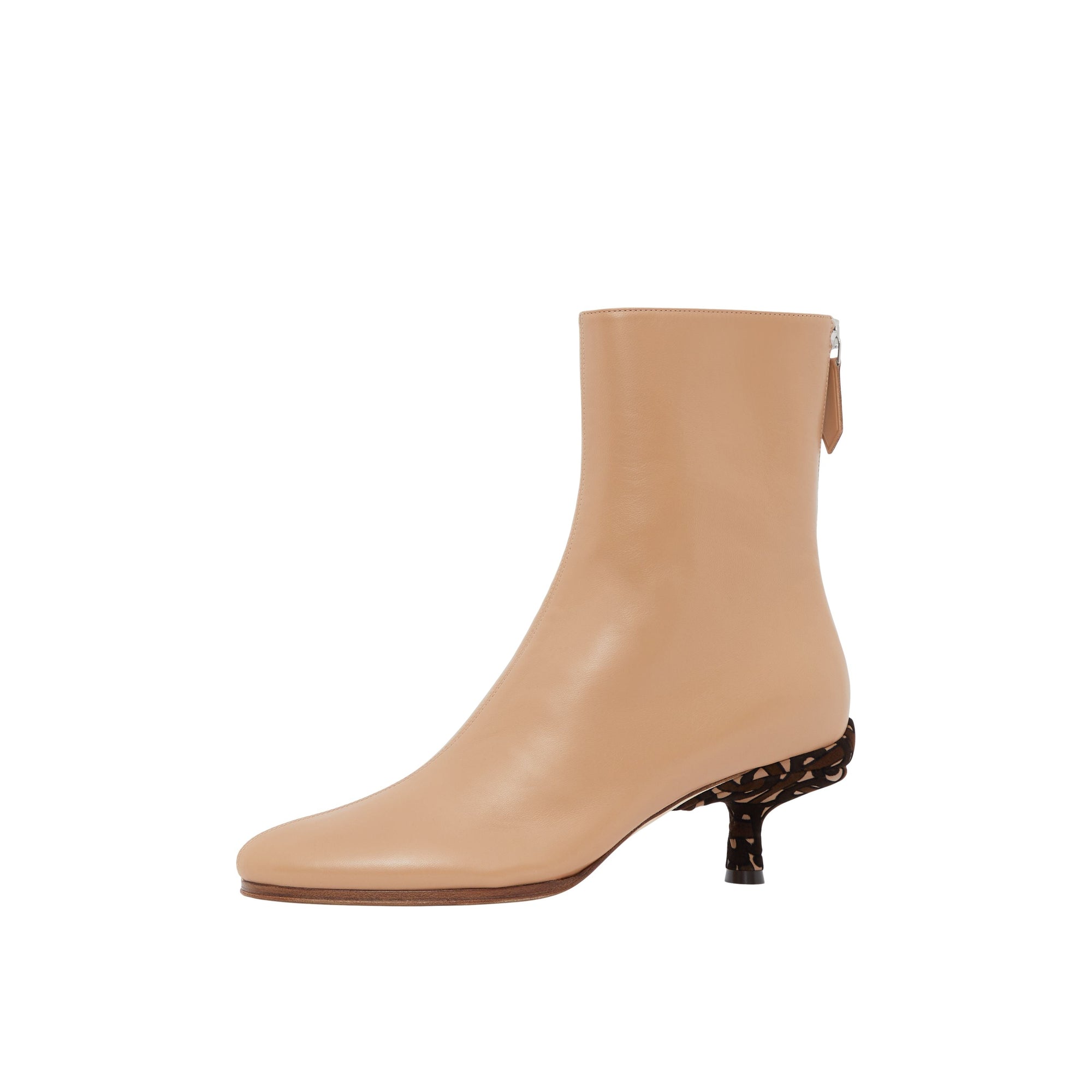 Bottines à talon kitten heel en cuir d'agneau avec Monogram - Beige