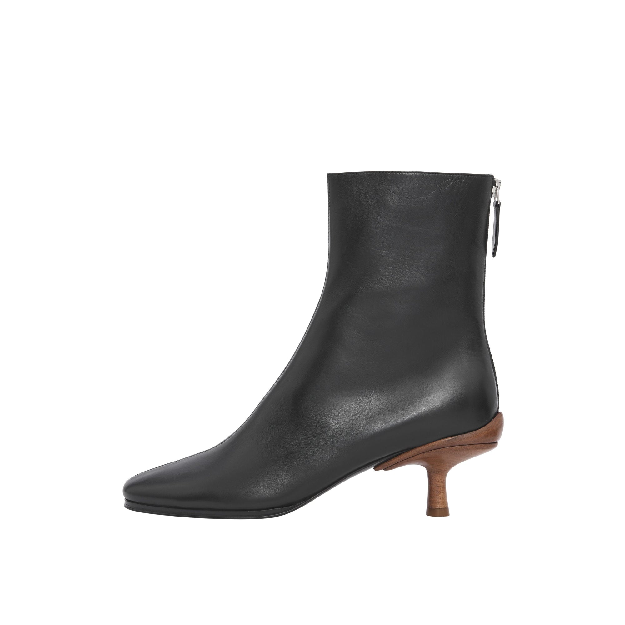 Bottines à talon kitten heel en cuir d'agneau - Black & Chestnut