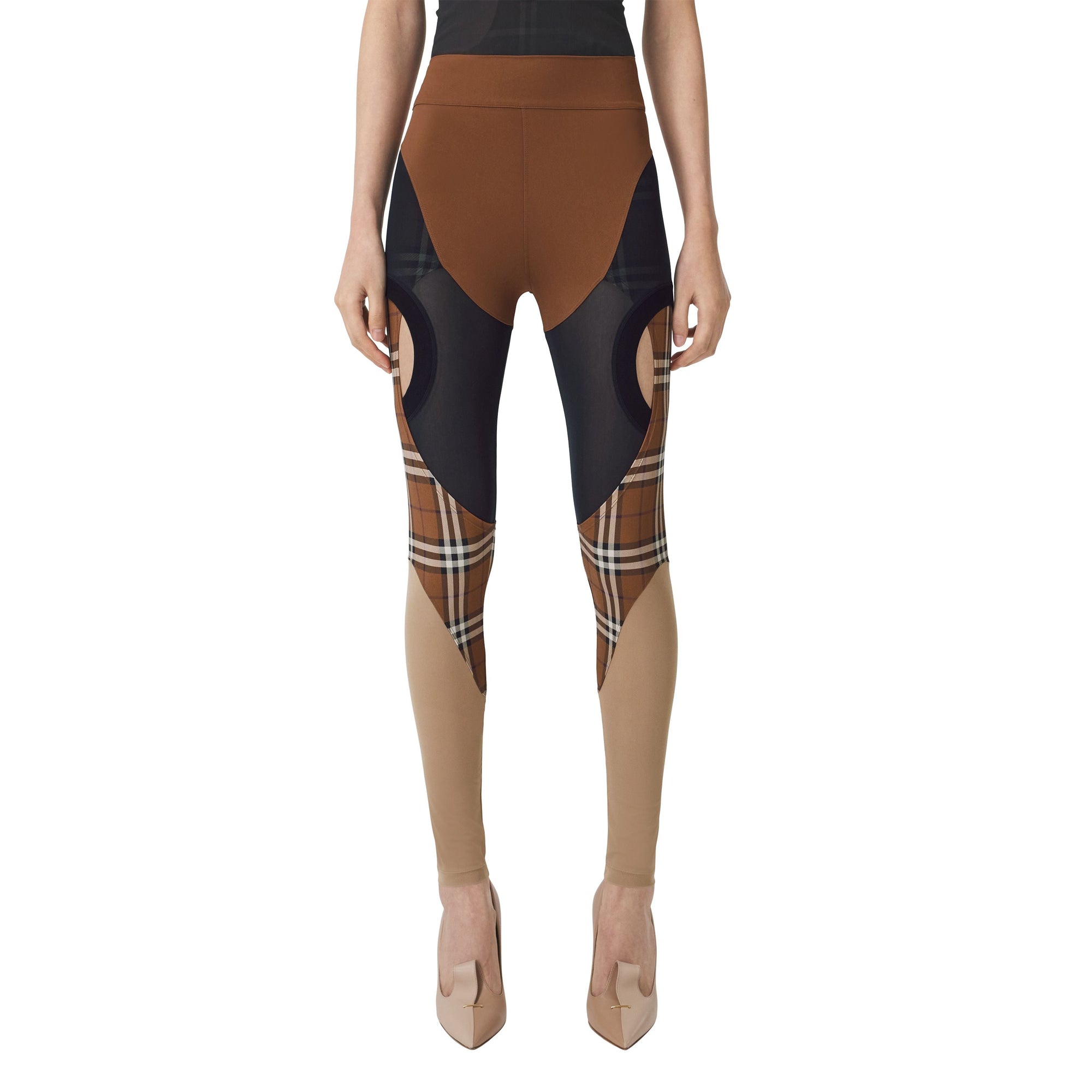 Legging en jersey stretch avec check - Dark Birch Brown