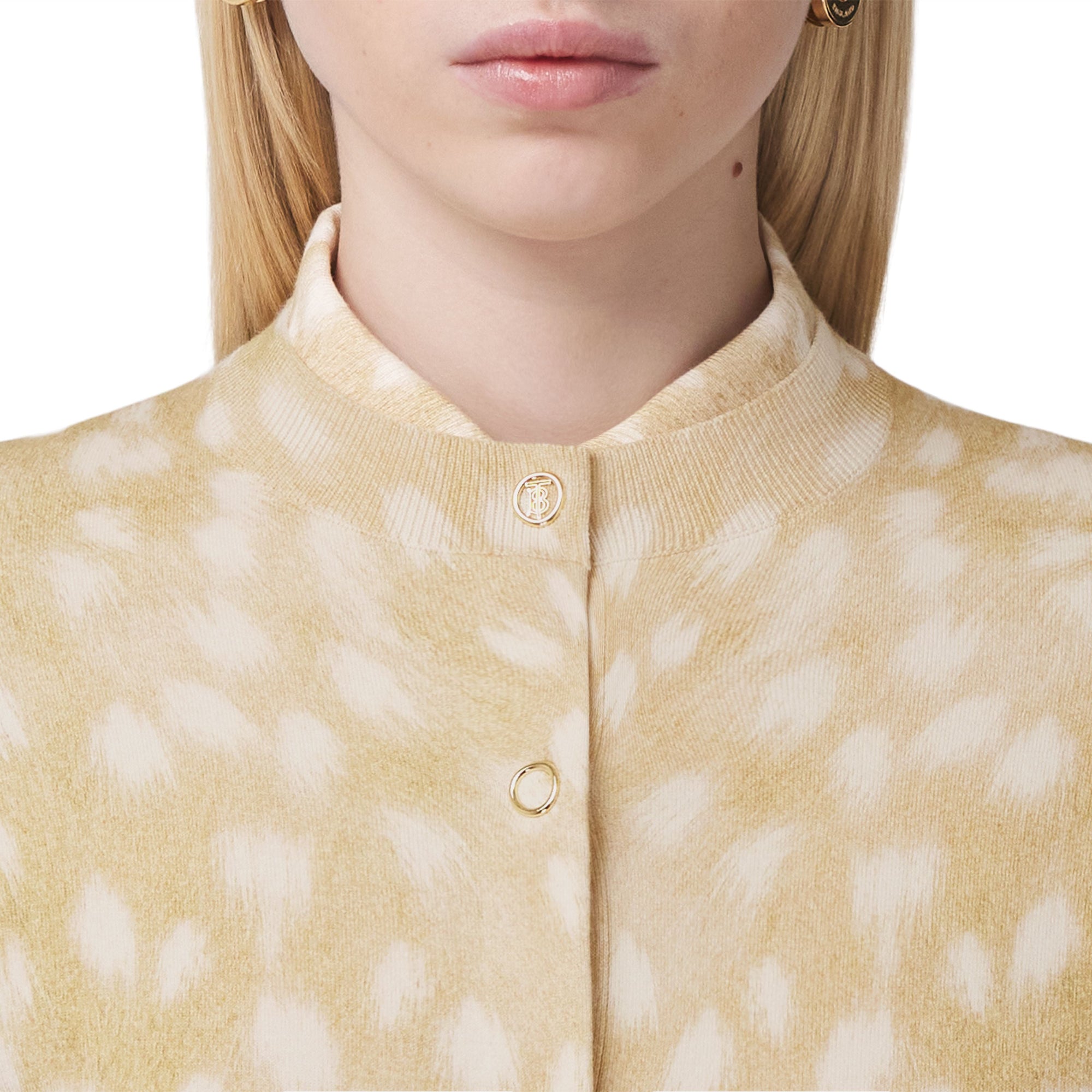 Cardigan en coton et cachemire mélangés à imprimé daim - Honey