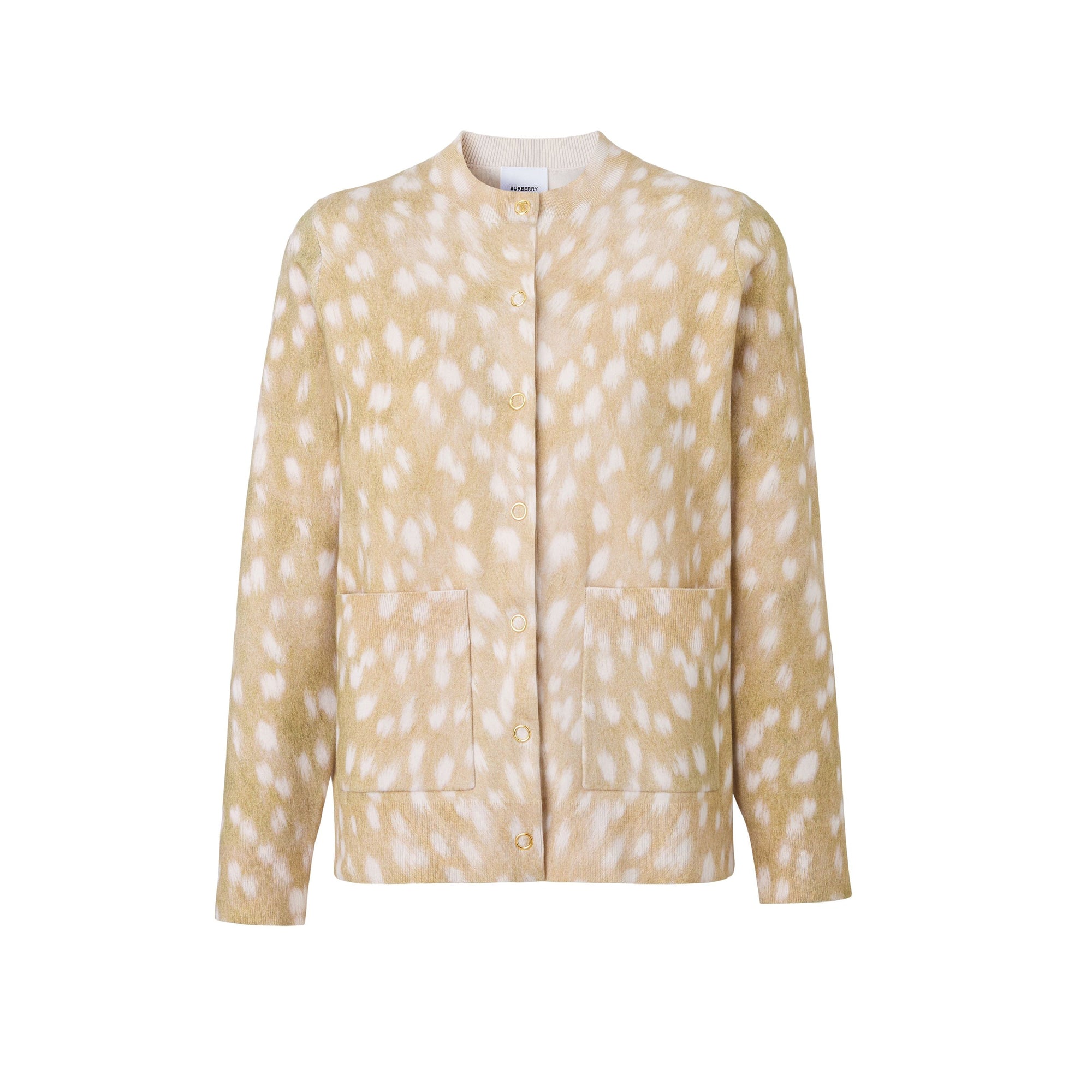 Cardigan en coton et cachemire mélangés à imprimé daim - Honey