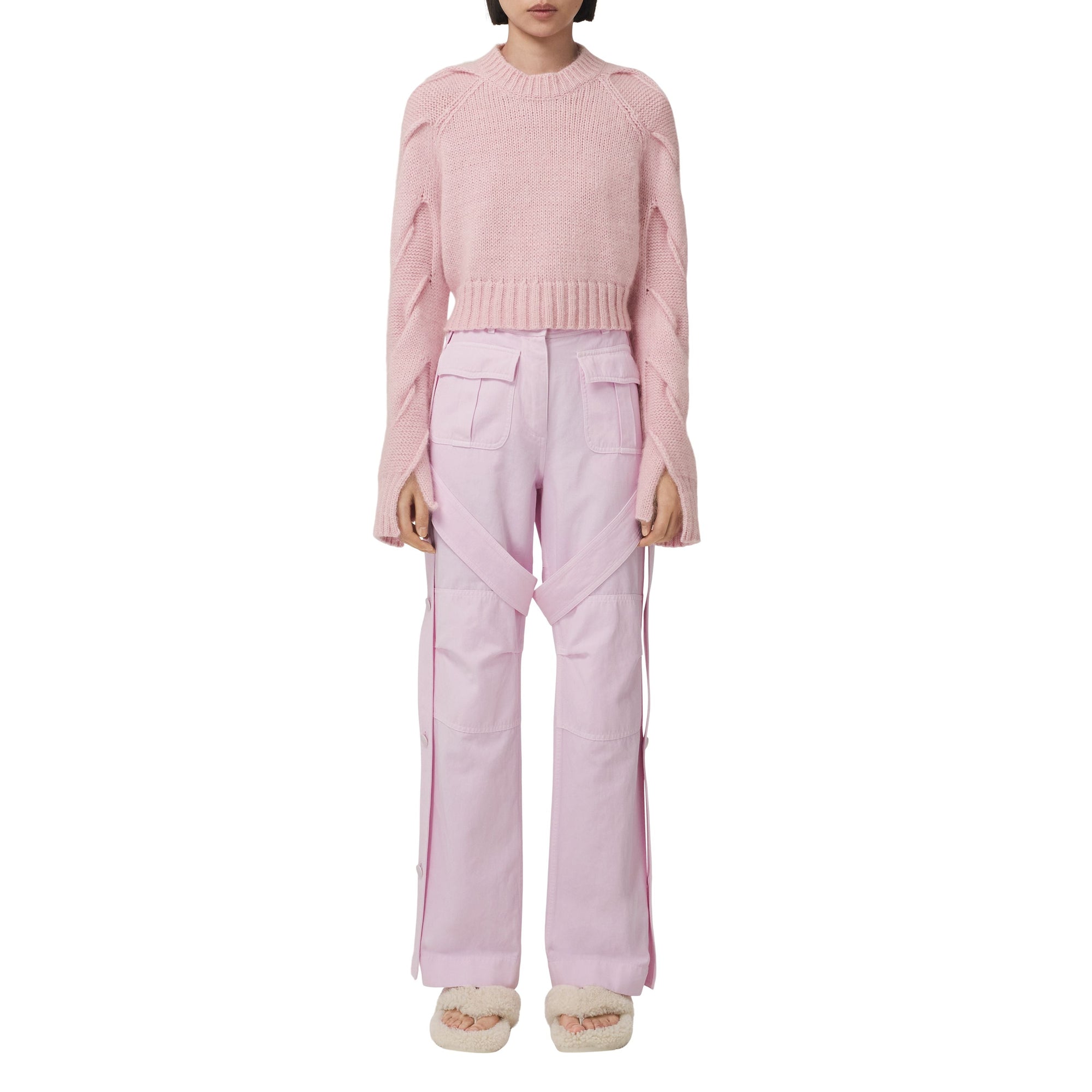 Pull court en cachemire mélangé à torsades - Pale Candy Pink