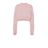 Pull court en cachemire mélangé à torsades - Pale Candy Pink