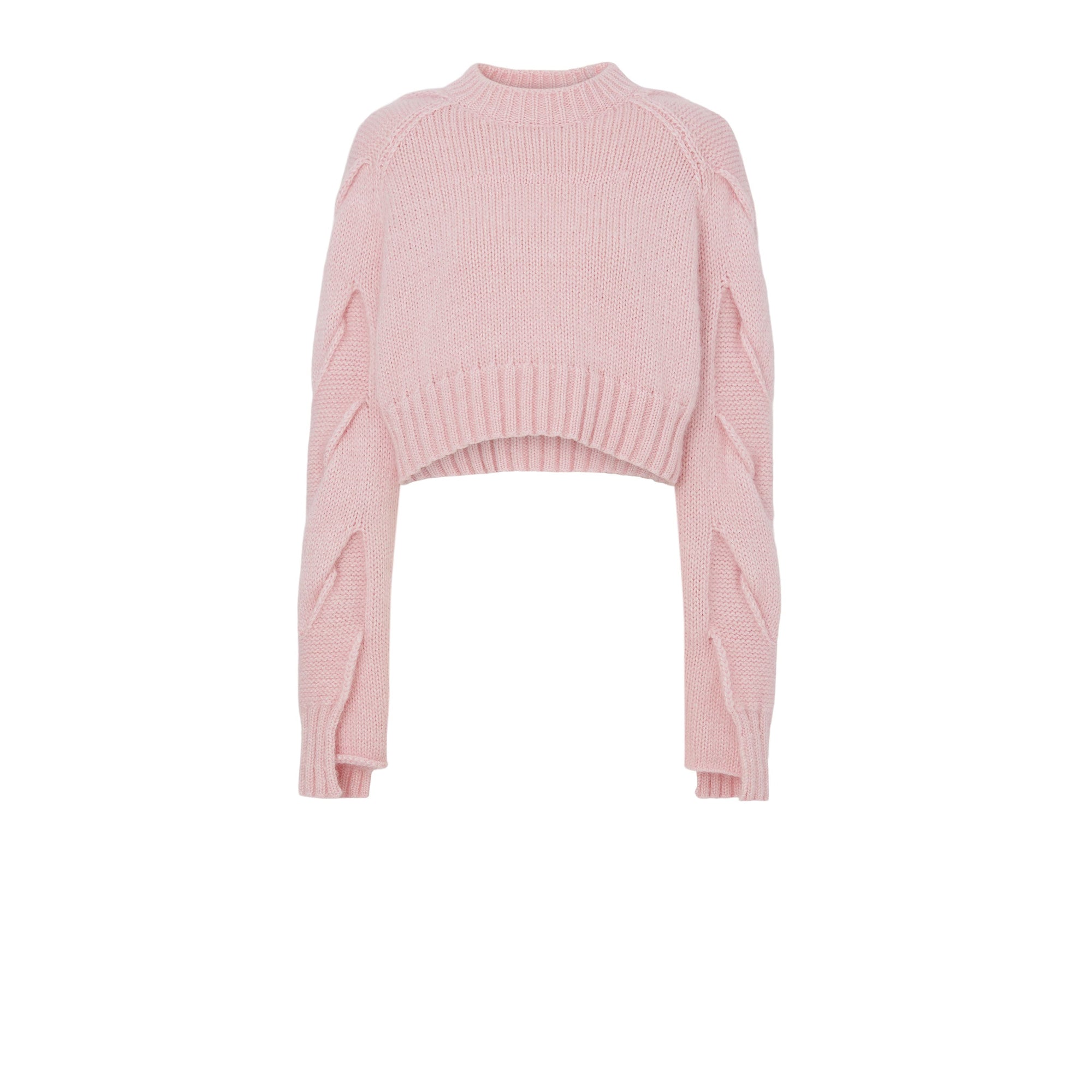 Pull court en cachemire mélangé à torsades - Pale Candy Pink