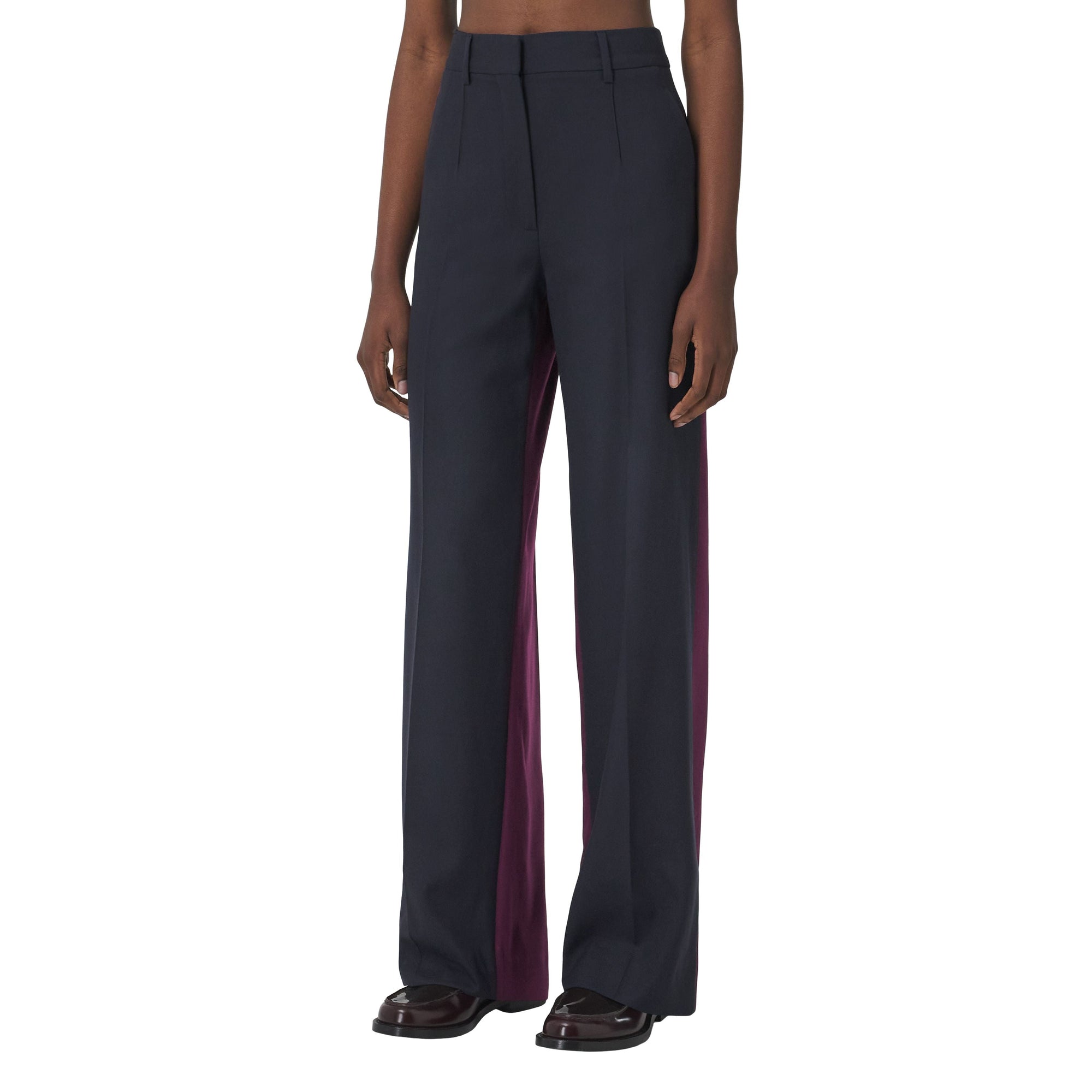 Pantalon ample en laine bicolore - Navy Black