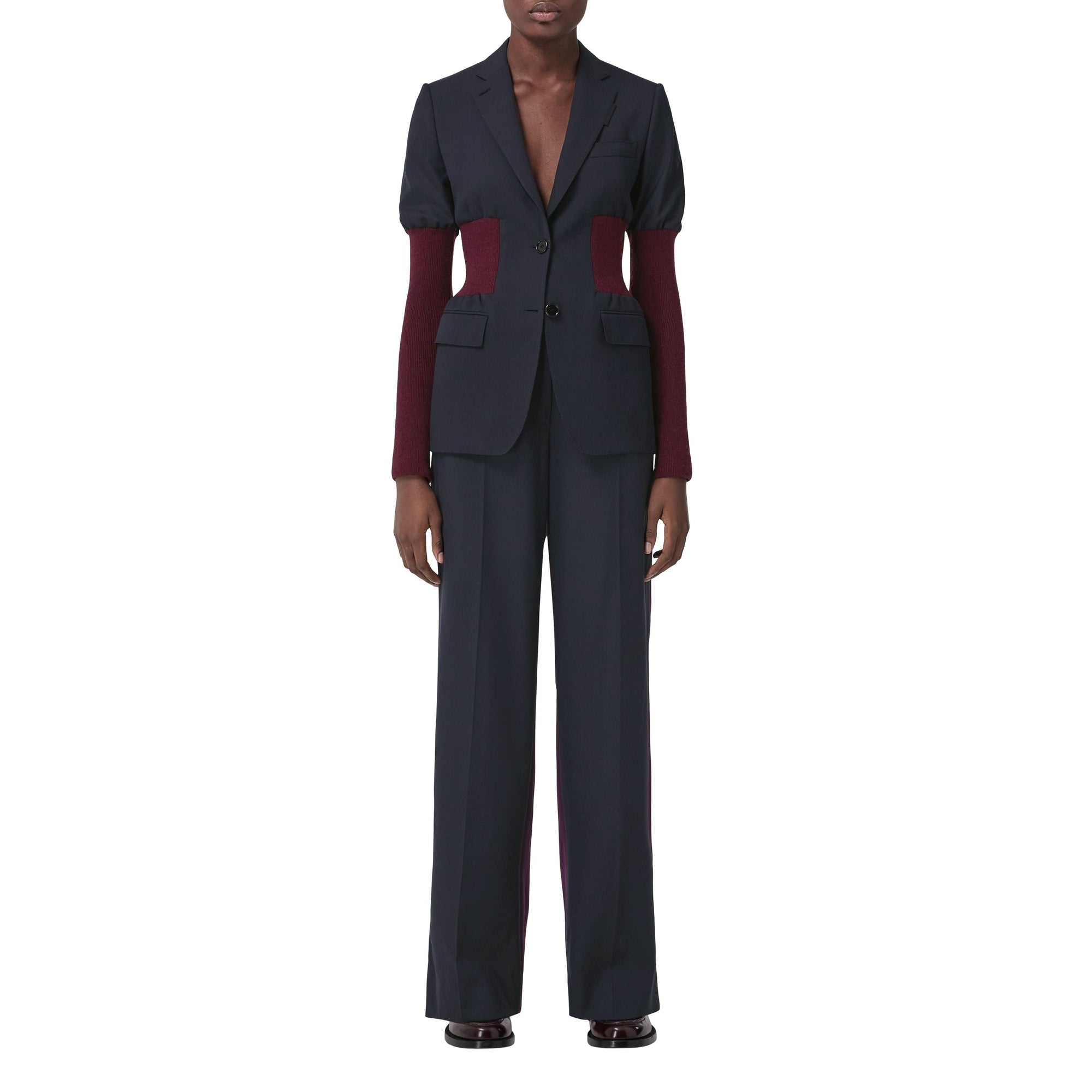 Pantalon ample en laine bicolore - Navy Black